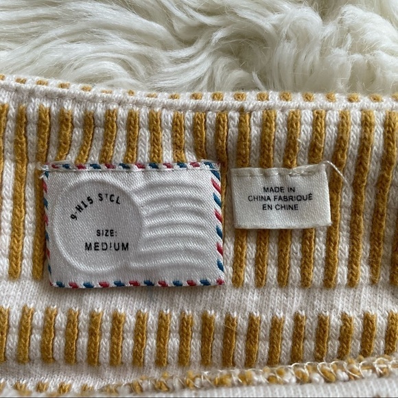 Anthropologie Postmark Blouse Flare Sleeve Textured Stripe Yellow & White M - Picture 8 of 14